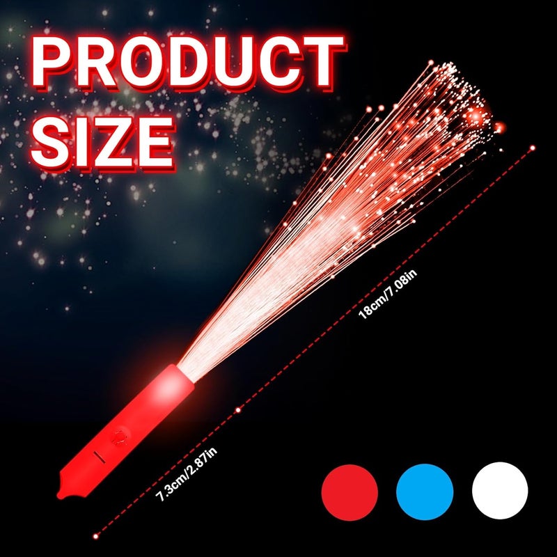 U-MOJOK 18 قطعة عصي ضوئية LED حمراء زرقاء بيضاء، عصي مضيئة، قضبان ألياف ضوئية، عصي وامضة مع 3 أوضاع إضاءة لعيد 4 يوليو، حفلات الزفاف، مستلزمات حفلات النيون - Image 2